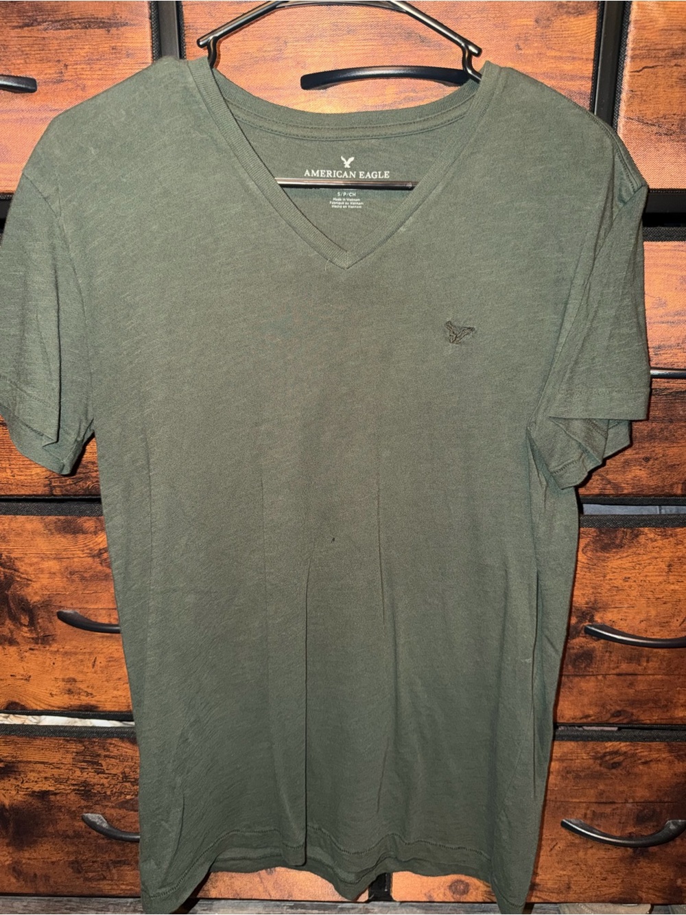 American Eagle Outfitters Olive Green V-Neck Tee